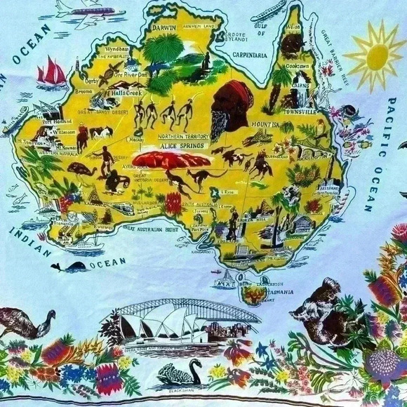 Vintage Australia Map Wall Hanging Tapestry Art - Picture 7 of 9